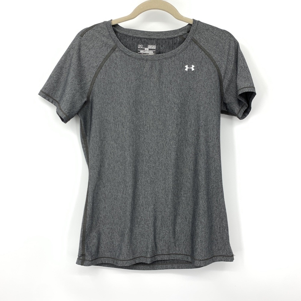 Under Armour Women Medium Shirt Top Short Sleeve Heat Gear Fitted Gray Athletic